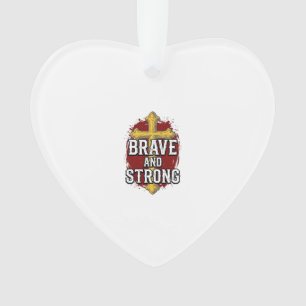 Tapfer und Stark Vintage Kreuz Shirt Design_1 Ornament