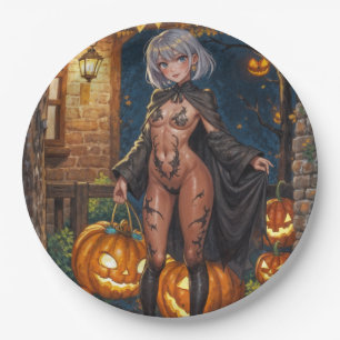 Tapfere Halloween-Mädchen Süßes oder Saures Körper Pappteller