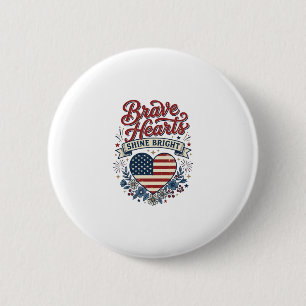Tapfere Herzen Patriotisches Vintage-Blumen-Shirt- Button
