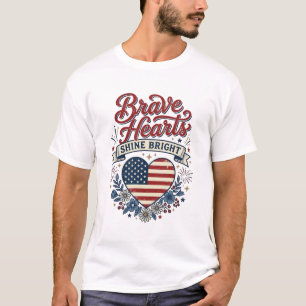 Tapfere Herzen Patriotisches Vintage-Blumen-Shirt- T-Shirt