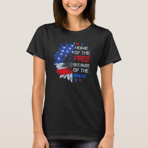 Tapfere Vintage-Amerikanische-Flagge-Sonnenblume-P T-Shirt