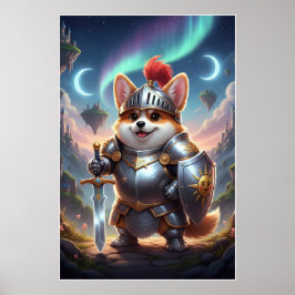 Tapferer Corgi-Ritter | Fantasy Süße Rüstungs-Kuns Poster