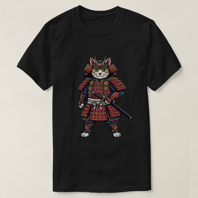 Tapferer Samurai-Katzenkrieger T-Shirt (Design vorne)