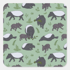 Tapir Family Dinner in Green Quadratischer Aufkleber