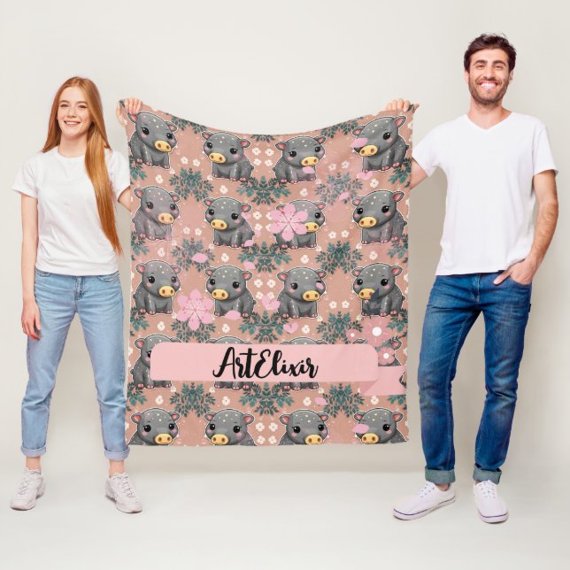 Tapir Pink floraler Hintergrund Print Fleecedecke (Beispiel)