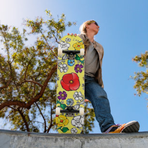 Tapis de fleurs au coquelicot skateboard