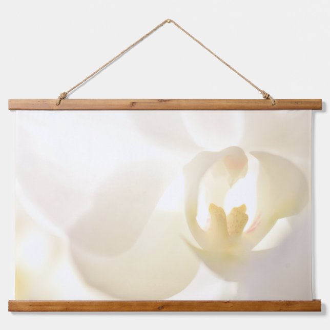 Tapisserie aus weißem Orchid-Design Wandteppich Mit Holzrahmen (Vorne)