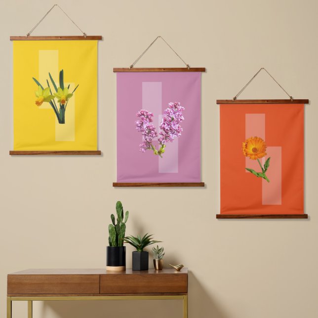 Tapisserie - Botanische Bilder Wandteppich Mit Holzrahmen (Asymmetrisch)