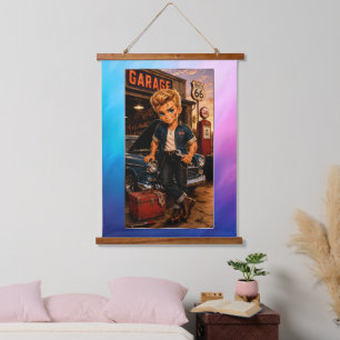 Tapisserie Dean Chibi Rockabilly Morgendämmerung Wandteppich Mit Holzrahmen