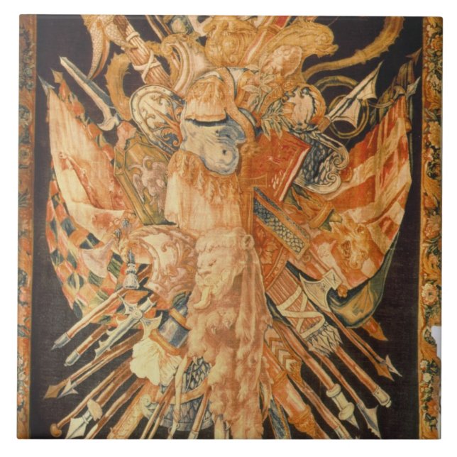 Tapisserie, die Kriegstrophäen (Gewebe, darstellt) Fliese (Vorderseite)