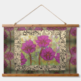 Tapisserie - Drei rosa Blumen Wandteppich Mit Holzrahmen
