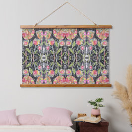 Tapisserie - Mixed Media Blumen Abstrakt Wandteppich Mit Holzrahmen