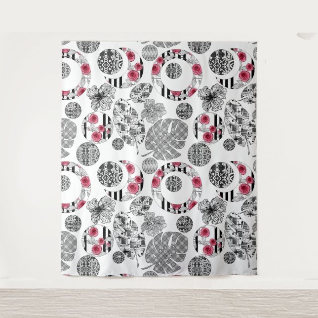 Tapisserie, rot und schwarz, Quilt, Patchwork Wandteppich (Vorderseite)