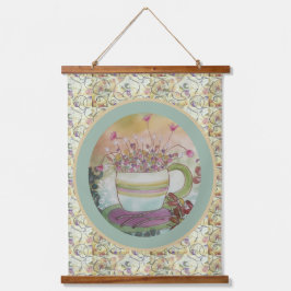Tapisserie - Tasse mit Blumen Wandteppich Mit Holzrahmen