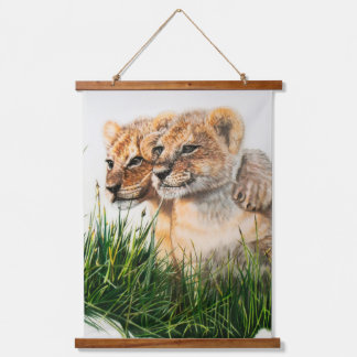 Tapisserien mit Lion cub besties Wanddekor Wandteppich Mit Holzrahmen