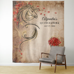 Tapisserien mit rotem Gold Horse - rustikales Foto Wandteppich
