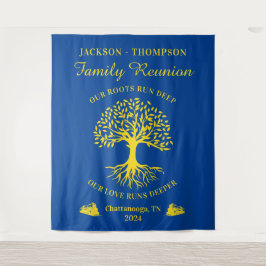 Tapiz Family reunion tree backdrop banner blue Wandteppich