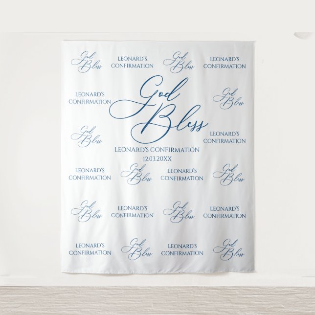 Tapiz God Bless Elegant blue photobooth backdrop Wandteppich (Vorderseite)