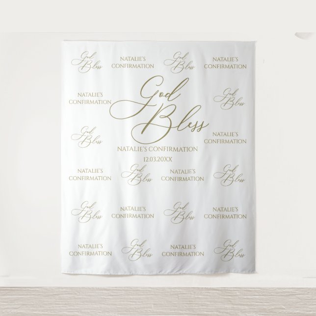 Tapiz God Bless Elegant gold photobooth backdrop Wandteppich (Vorderseite)