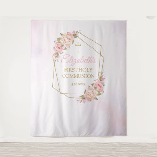 Tapiz Pink Floral Communion Backdrop Wandteppich