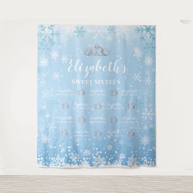 Tapiz Princess Winter Sweet 16 photobooth Backdrop Wandteppich (Vorderseite)