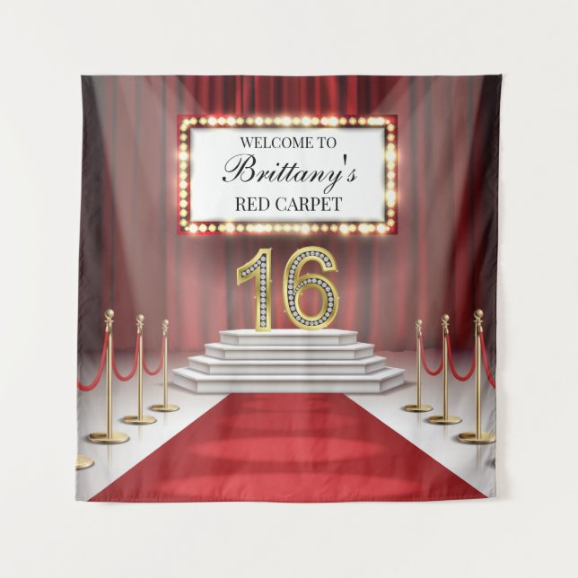 Tapiz Red Carpet 16th Birthday Backdrop banner Wandteppich (Vorderseite)