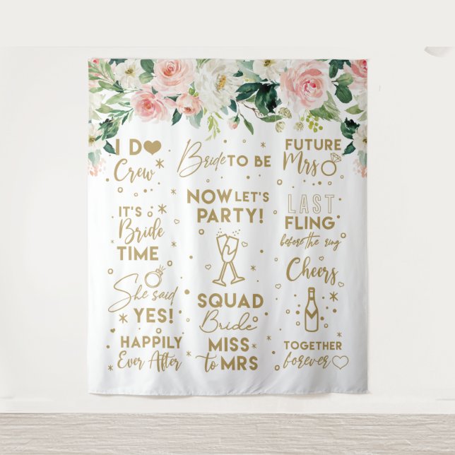 Tapiz She said yes Floral Blush Bridal Banner Wandteppich (Vorderseite)