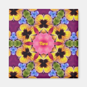 TARA ~ Abstrakte Pansy ~ Rosa Lila Gelb Magnet