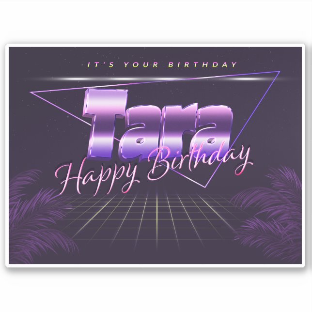 Tara Name Vorname lila retro Sticker Geburtstag (Vorderseite)