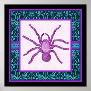 Tarantula - Elegantes Aquamarin & Fuschia Damask G Poster