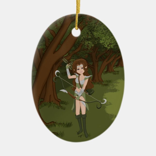 Taren the Archer Warrior Elf Girl Keramik Ornament (Vorne)
