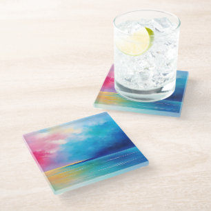 "Tarfarran" Pink und Blue Landschaft Seascape Glasuntersetzer