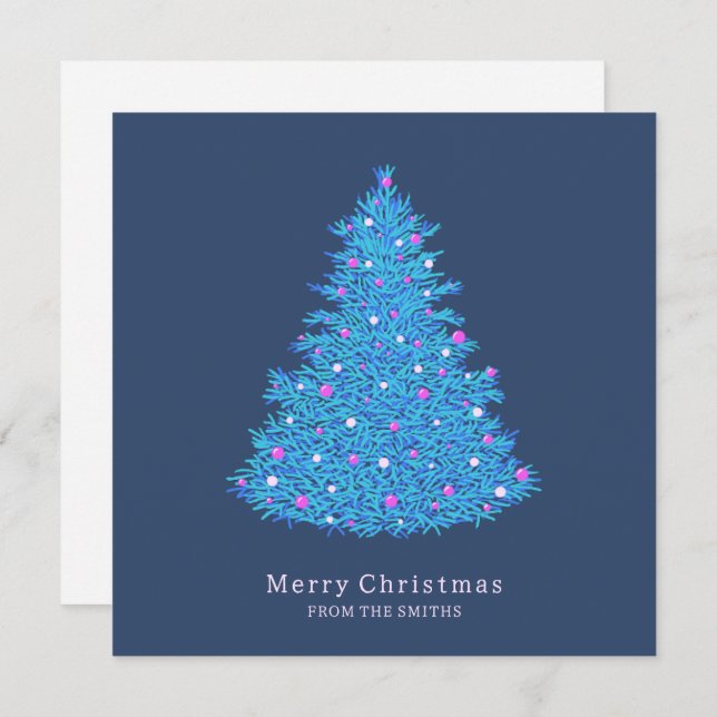 Tarjeta con ilustración de árbol de Navidad azul (Vorne/Hinten)
