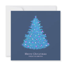 Tarjeta con ilustración de árbol de Navidad azul