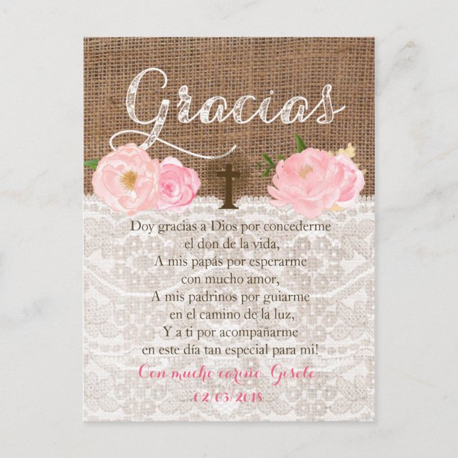 Tarjeta con oracion paritados de Bautizo Einladungspostkarte (Vorderseite)