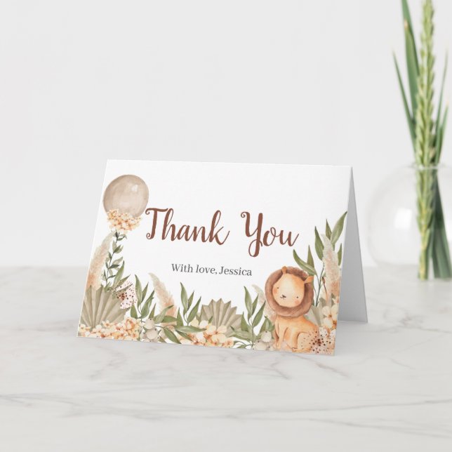Tarjeta De Agradecimiento Lion Boho pampas Grass t Dankeskarte (Vorderseite)
