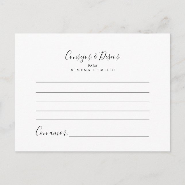 Tarjeta de Consejos y Deseos Boda Minimalista Postkarte (Vorderseite)