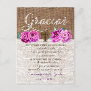 Tarjeta de Gracias con oracion Recuerdo de Bautizo Postkarte
