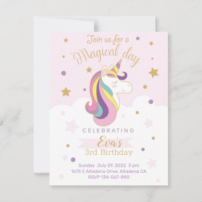Tarjeta de invitación para cumpleaños unicornio (Vorderseite)