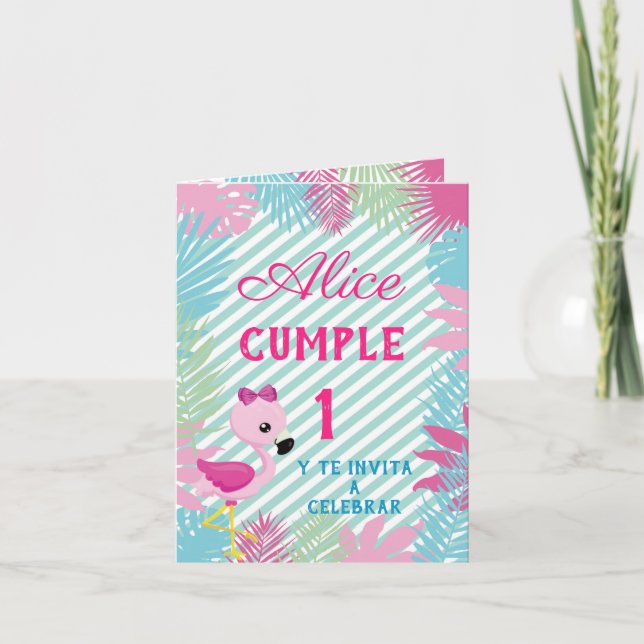 Tarjeta de Invitación Plegable Flamenco Rosa Baby Einladung (Vorderseite)