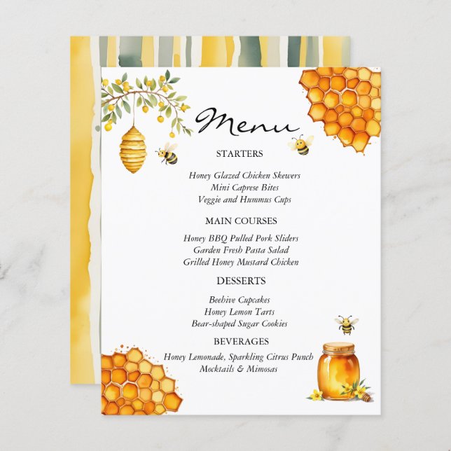 Tarjeta de menú Baby Dusche Bee Honey Bear (Vorne/Hinten)