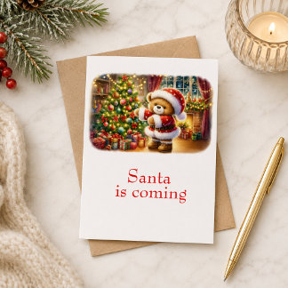 Tarjeta de Navidad con imagen de osito y árbol  Karte