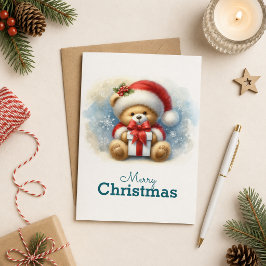 Tarjeta de Navidad con imagen de osito y regalos Karte