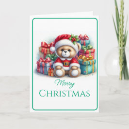 Tarjeta de Navidad con imagen de osito y regalos Karte