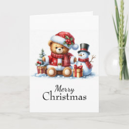 Tarjeta de Navidad: Teddy Bear y Snowman Karte