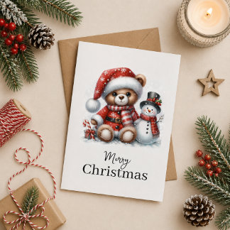Tarjeta de Navidad: Teddy Bear y Snowman Karte