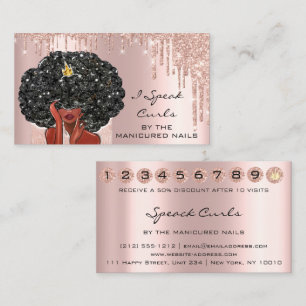 Tarjeta De Visita Loyalty Card 10 Punch Curly Hair Visitenkarte