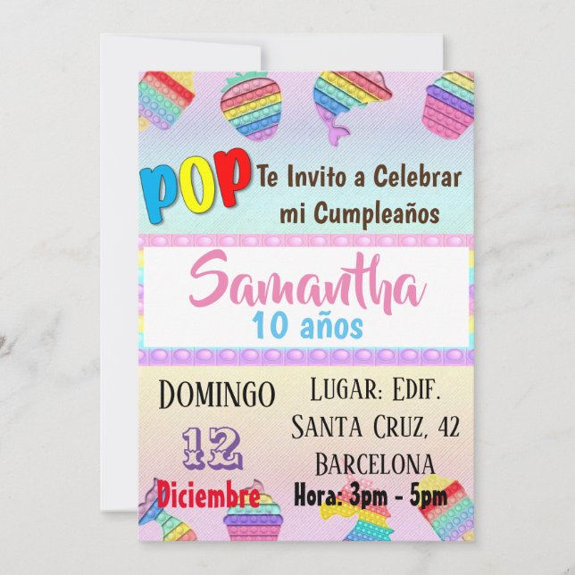 TARJETA INVITACION CUMPLEAÑOS POP IT GEBURTSTAG TE EINLADUNG (Vorderseite)