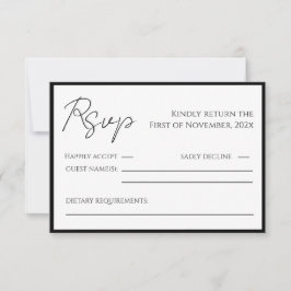Tarjeta RSVP Minimalista Borde Negro Boda Elegante