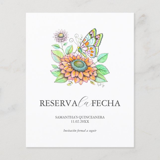 Tarjetas de "Reserva la Fecha" para Quinceañeras Flyer (Vorne)
